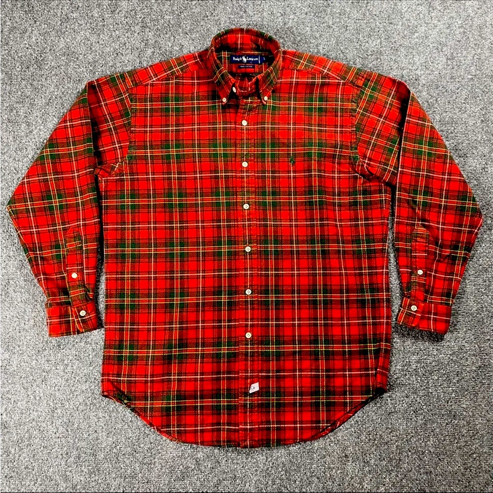 Polo Ralph Lauren Shirt Mens Small Plaid Flannel Button Red Green Christmas Long